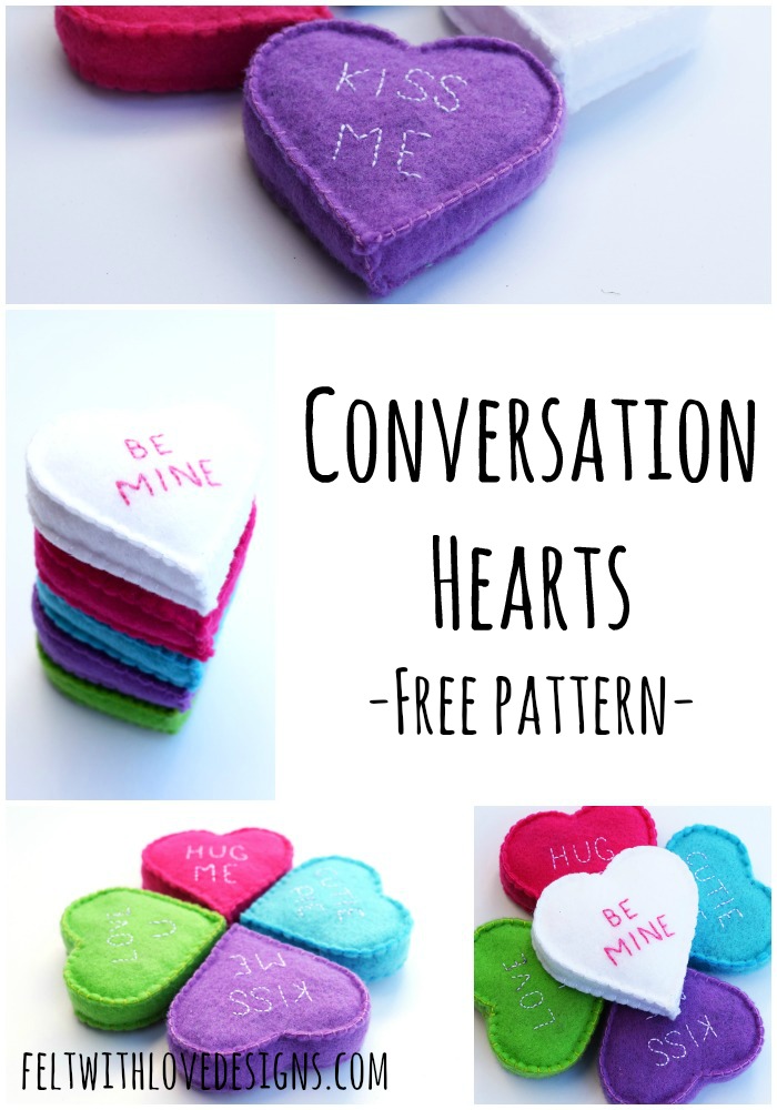 Felt Conversation Hearts {Tutorial + Free Pattern} - Felt With Love Designs